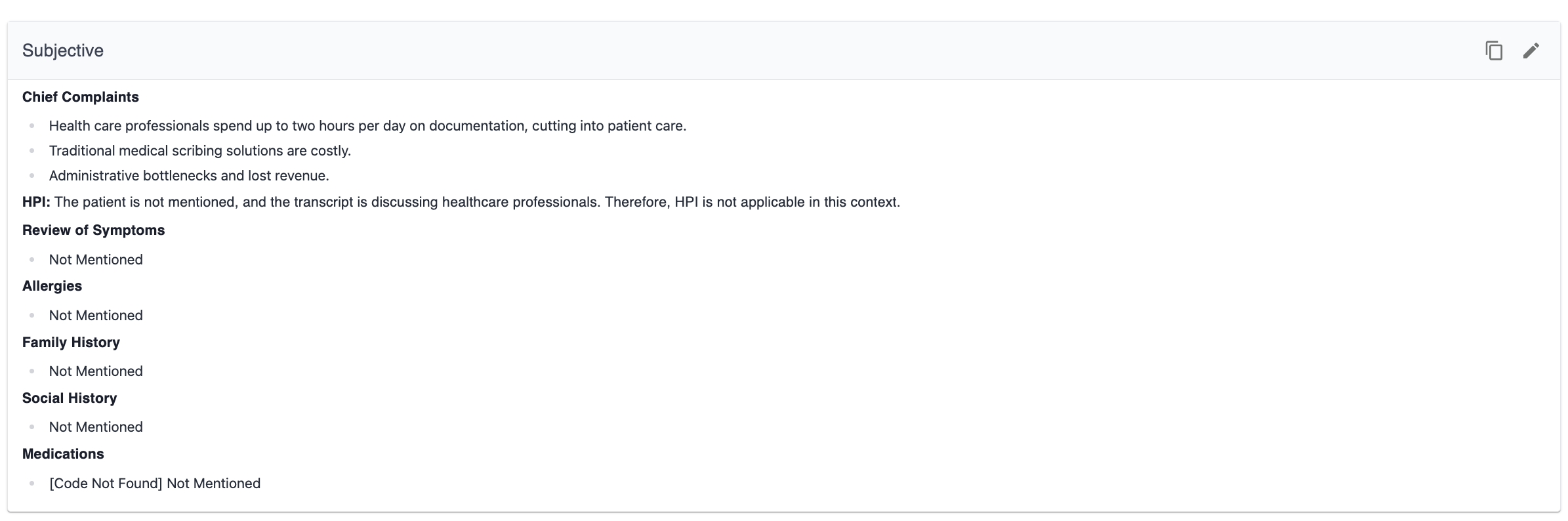 Subjective section on ai medical scribe